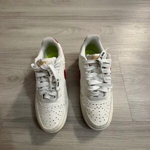 Nike Shoe Women Court Vision Low White Red Swoosh Leather Sneaker 6.5 DH3158-104